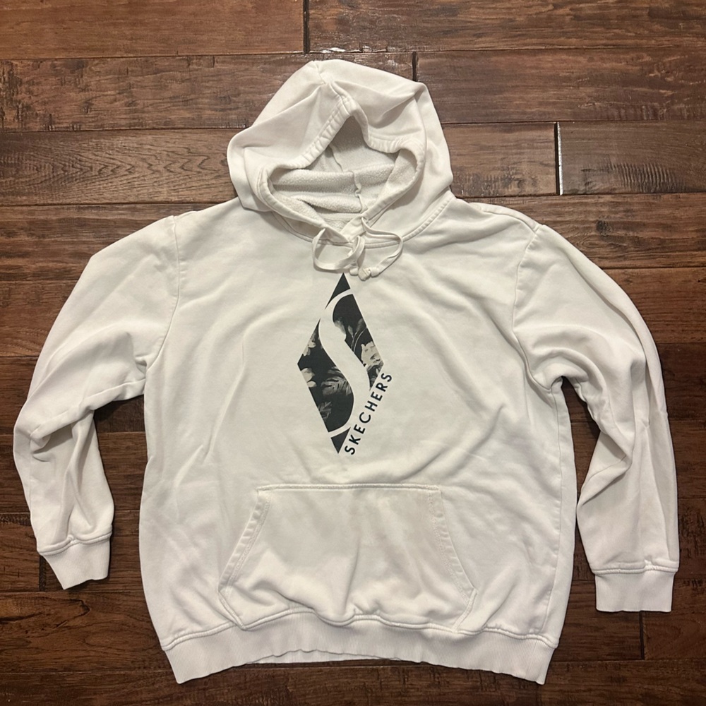Skechers White Hoodie with Black Floral Logo Vintage